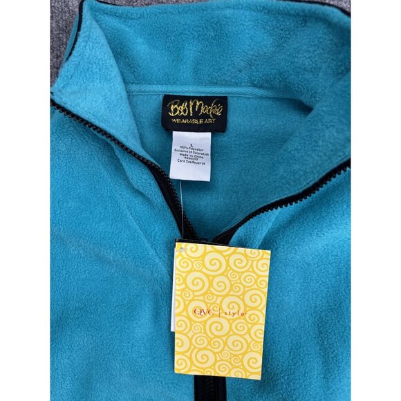 Bob Mackie Wearables Jacket Womens L Teal Fleece Full Zip Embroidered Southwest - Picture 2 of 6
